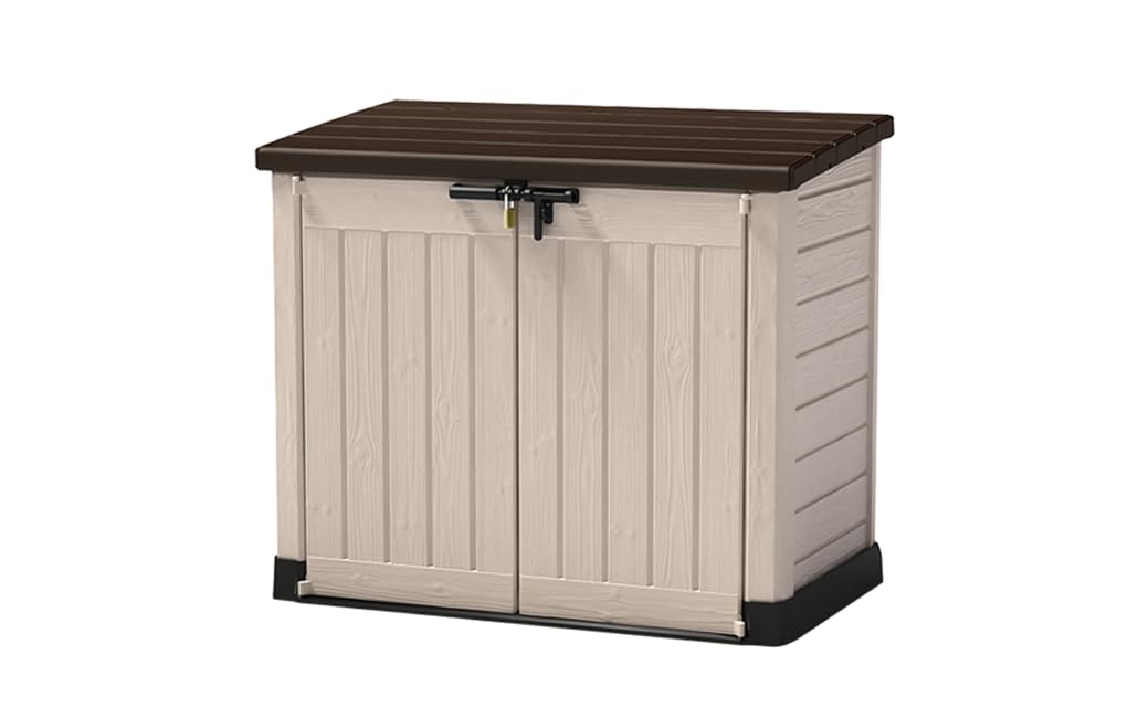 keter store it out max outdoor garden storage shed, beige and brown, 145.5 x 82 x 125 cm (l x h x w) keter store it out max outdoor garden storage shed, beige and brown, 145.5 x 82 x 125 cm (l x h x w)