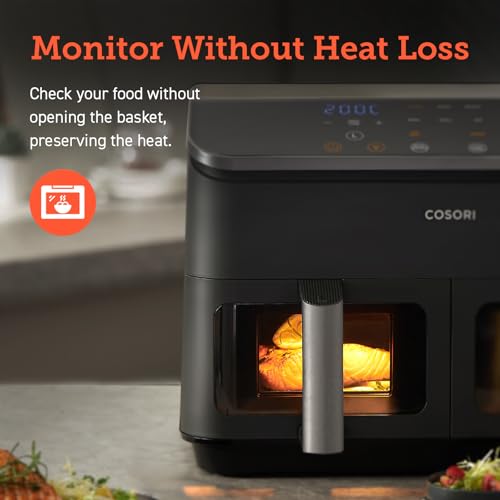 cosori dual air fryer, 8.5l family size, 8 in 1, air fry, roast, bake, reheat, dehydrate, grill cosori dual air fryer, 8.5l family size, 8 in 1, air fry, roast, bake, reheat, dehydrate, grill