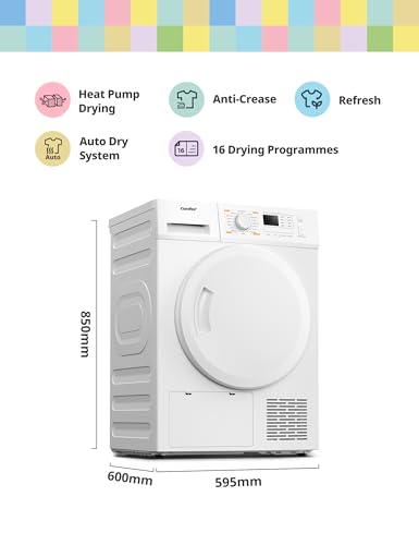 comfee' freestanding heat pump tumble dryer,8kg front load, a+ class, 16 programmes comfee' freestanding heat pump tumble dryer,8kg front load, a+ class, 16 programmes