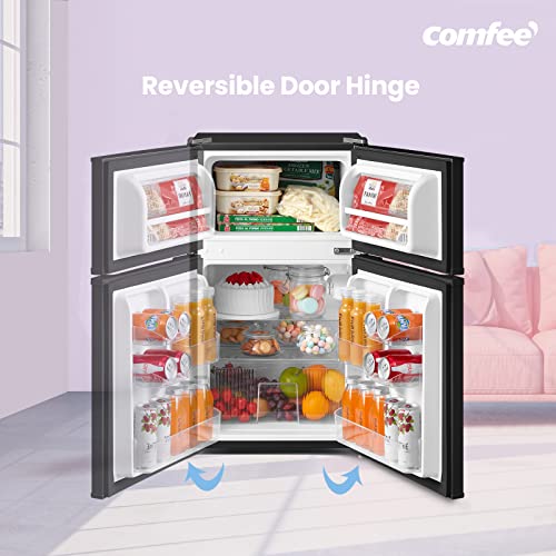 comfee' rct87bl2(e) under counter fridge freezer, 87l double door small fridge freezer with light comfee' rct87bl2(e) under counter fridge freezer, 87l double door small fridge freezer with light