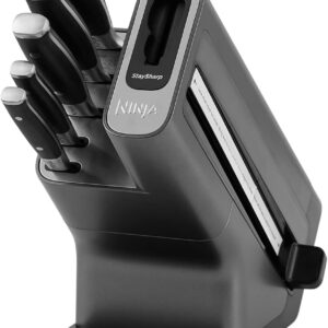 ninja foodi staysharp knife block with integrated sharpener, 5 piece knife set includes chef