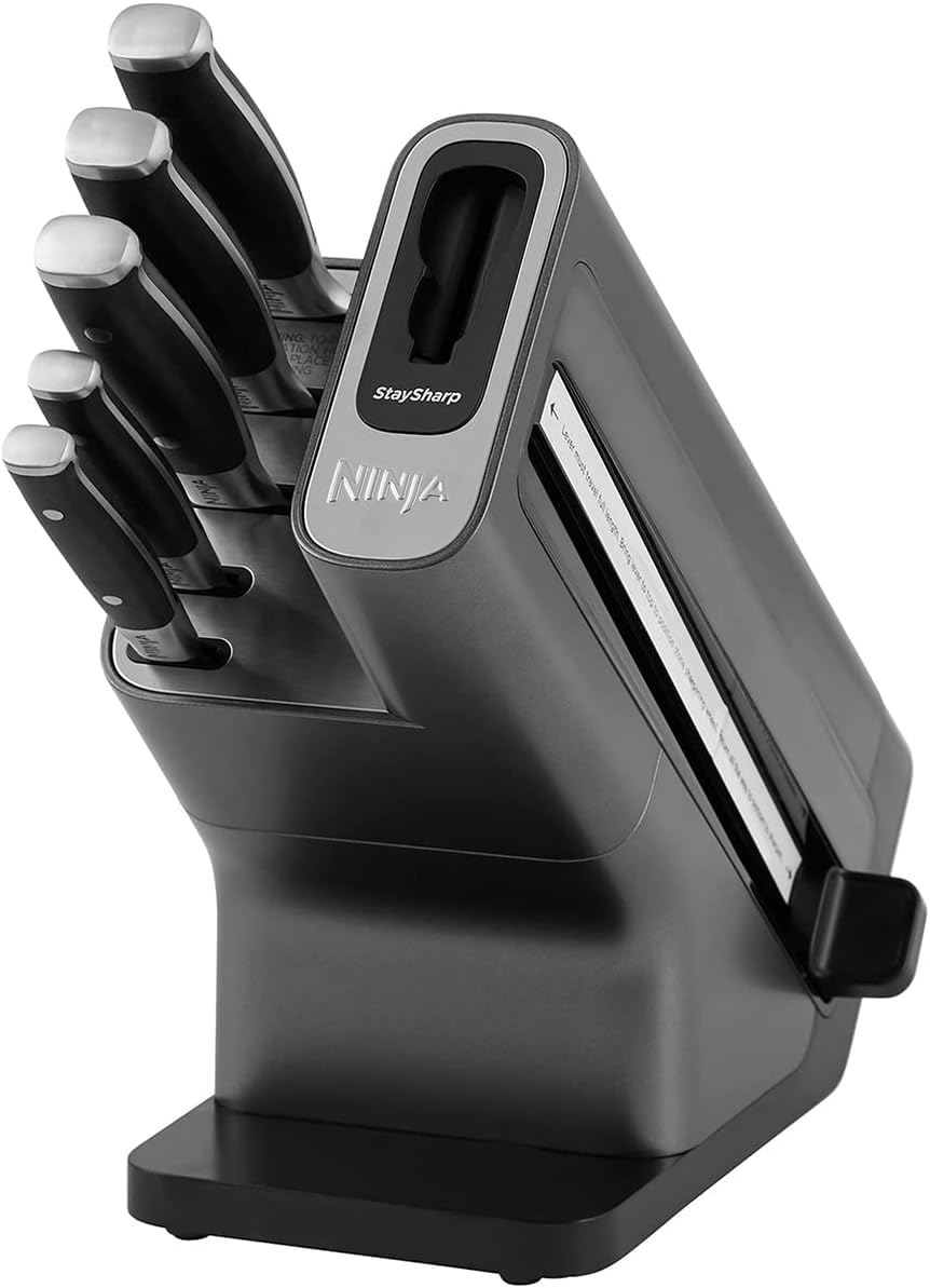 ninja foodi staysharp knife block with integrated sharpener, 5 piece knife set includes chef ninja foodi staysharp knife block with integrated sharpener, 5 piece knife set includes chef