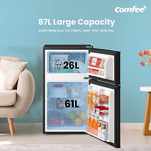 comfee' rct87bl2(e) under counter fridge freezer, 87l double door small fridge freezer with light comfee' rct87bl2(e) under counter fridge freezer, 87l double door small fridge freezer with light