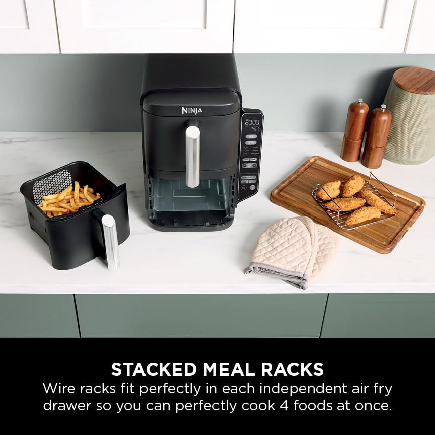 ninja double stack air fryer, vertical dual drawer air fryer with 4 cooking levels, 2 drawers and 2 racks ninja double stack air fryer, vertical dual drawer air fryer with 4 cooking levels, 2 drawers and 2 racks