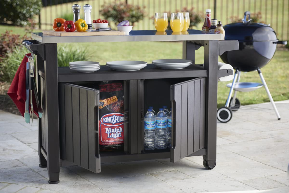 keter unity xl bbq side table, dimensions 134 x 51.7 x 89.6 cm, grey, weatherproof keter unity xl bbq side table, dimensions 134 x 51.7 x 89.6 cm, grey, weatherproof
