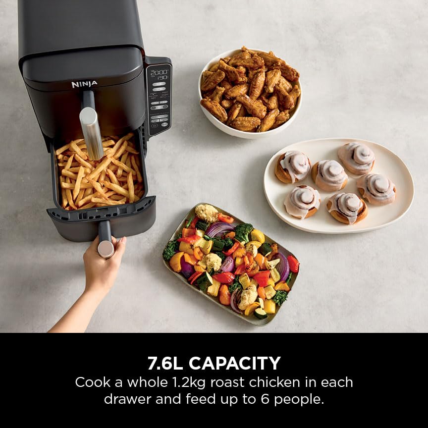 ninja double stack air fryer, vertical dual drawer air fryer with 4 cooking levels, 2 drawers and 2 racks ninja double stack air fryer, vertical dual drawer air fryer with 4 cooking levels, 2 drawers and 2 racks