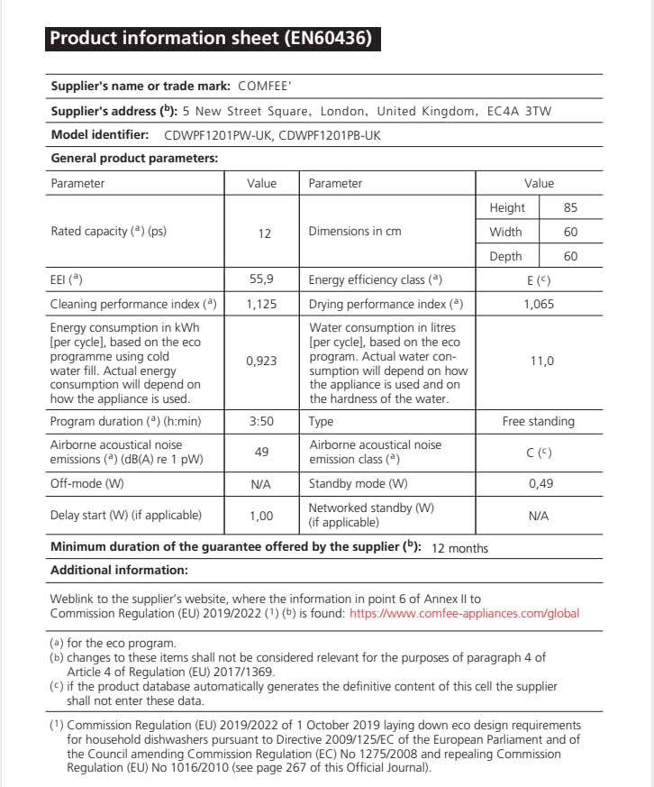 comfee' freestanding dishwasher cdwpf1201pb uk 60cm width, full size dishwasher with 12 place settings comfee' freestanding dishwasher cdwpf1201pb uk 60cm width, full size dishwasher with 12 place settings
