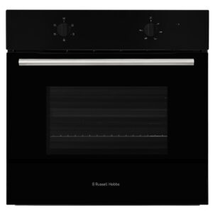 russell hobbs 70l, 60cm wide, single electric built in fan oven and grill in black, 5 oven functions