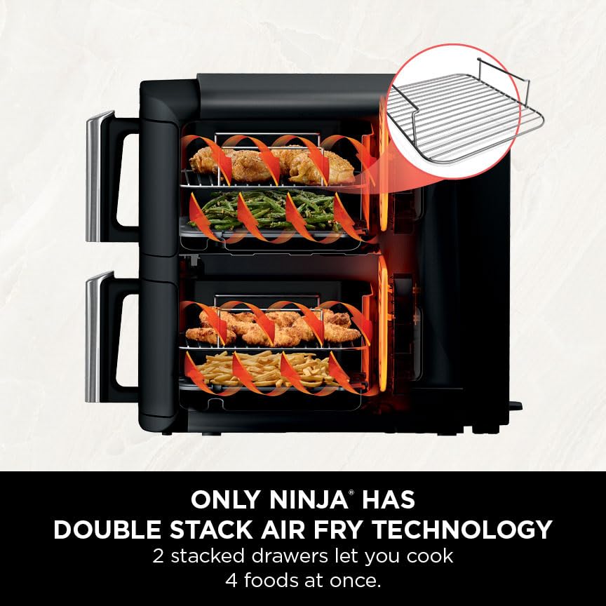 ninja double stack air fryer, vertical dual drawer air fryer with 4 cooking levels, 2 drawers and 2 racks ninja double stack air fryer, vertical dual drawer air fryer with 4 cooking levels, 2 drawers and 2 racks