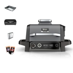 ninja woodfire electric bbq grill & smoker, 7 in 1 outdoor grill & air fryer, roast, bake, dehydrate