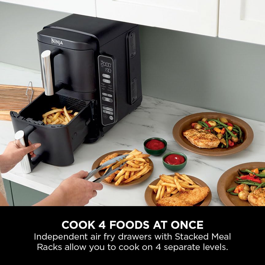 ninja double stack air fryer, vertical dual drawer air fryer with 4 cooking levels, 2 drawers and 2 racks ninja double stack air fryer, vertical dual drawer air fryer with 4 cooking levels, 2 drawers and 2 racks