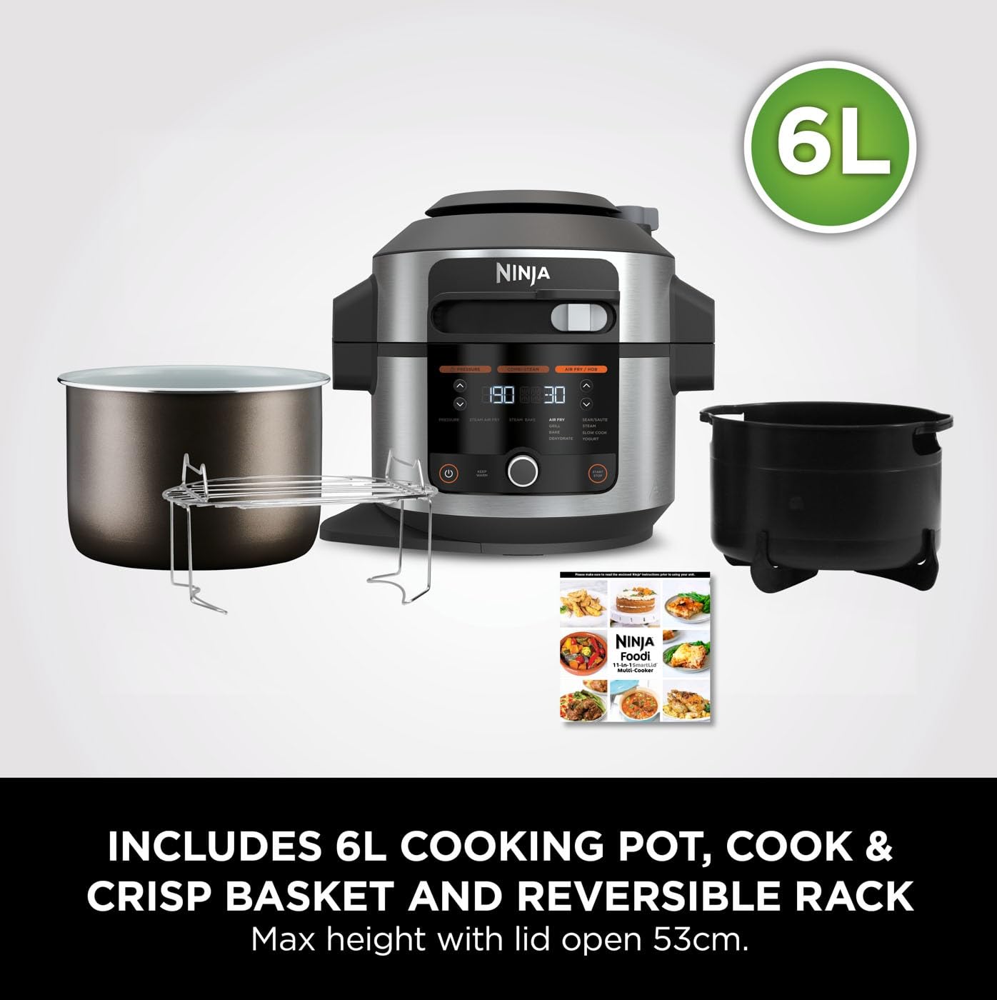 ninja foodi 11 in 1 smartlid multi cooker, 6l, electric pressure cooker & air fryer, layer mains & sides with reversible rack ninja foodi 11 in 1 smartlid multi cooker, 6l, electric pressure cooker & air fryer, layer mains & sides with reversible rack