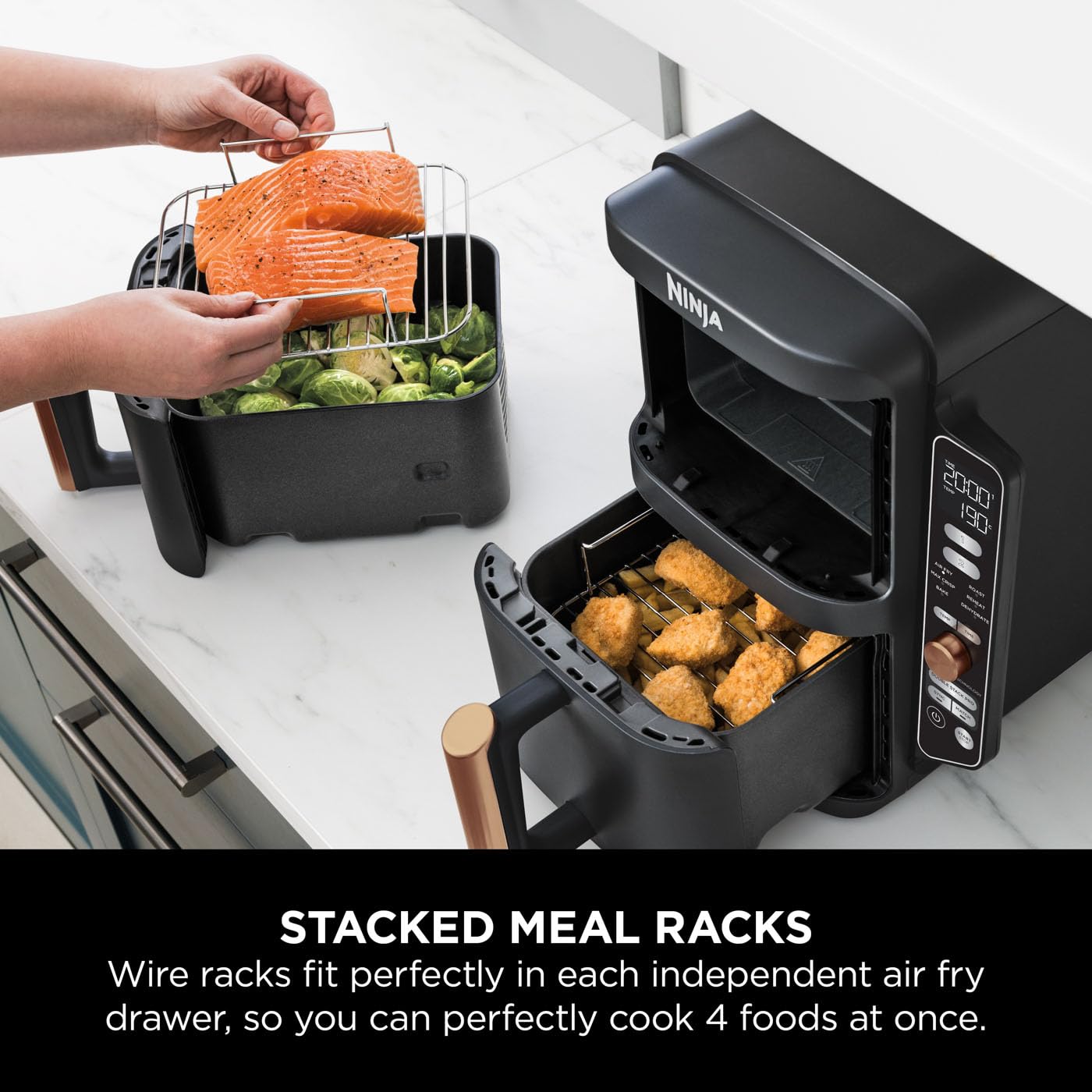 ninja double stack xl air fryer, vertical dual drawer air fryer with 4 cooking levels, 2 drawers & 2 racks ninja double stack xl air fryer, vertical dual drawer air fryer with 4 cooking levels, 2 drawers & 2 racks