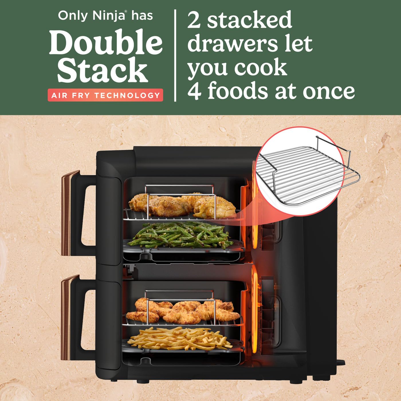 ninja double stack xl air fryer, vertical dual drawer air fryer with 4 cooking levels, 2 drawers & 2 racks ninja double stack xl air fryer, vertical dual drawer air fryer with 4 cooking levels, 2 drawers & 2 racks