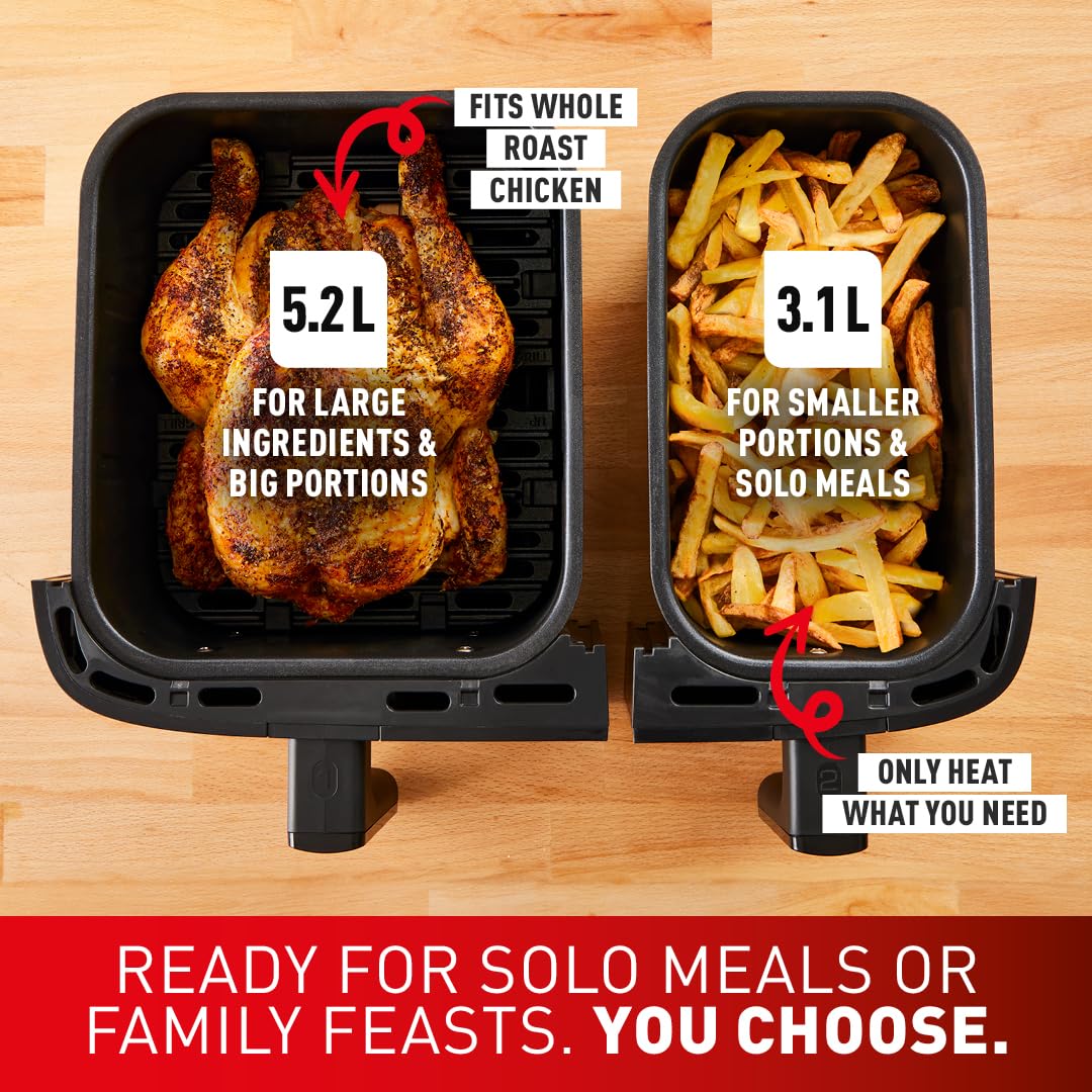 tefal easy fry dual zone digital air fryer, 2 drawers, 8.3l, 8in1, air fry, extra crisp, roast, bake tefal easy fry dual zone digital air fryer, 2 drawers, 8.3l, 8in1, air fry, extra crisp, roast, bake