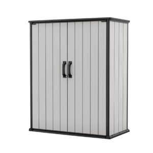 keter premier shed outdoor resin storage shed with shelf brackets for patio furniture, pool