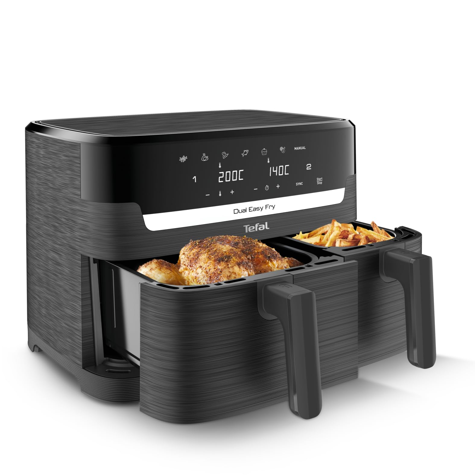 tefal easy fry dual zone digital air fryer, 2 drawers, 8.3l, 8in1, air fry, extra crisp, roast, bake tefal easy fry dual zone digital air fryer, 2 drawers, 8.3l, 8in1, air fry, extra crisp, roast, bake