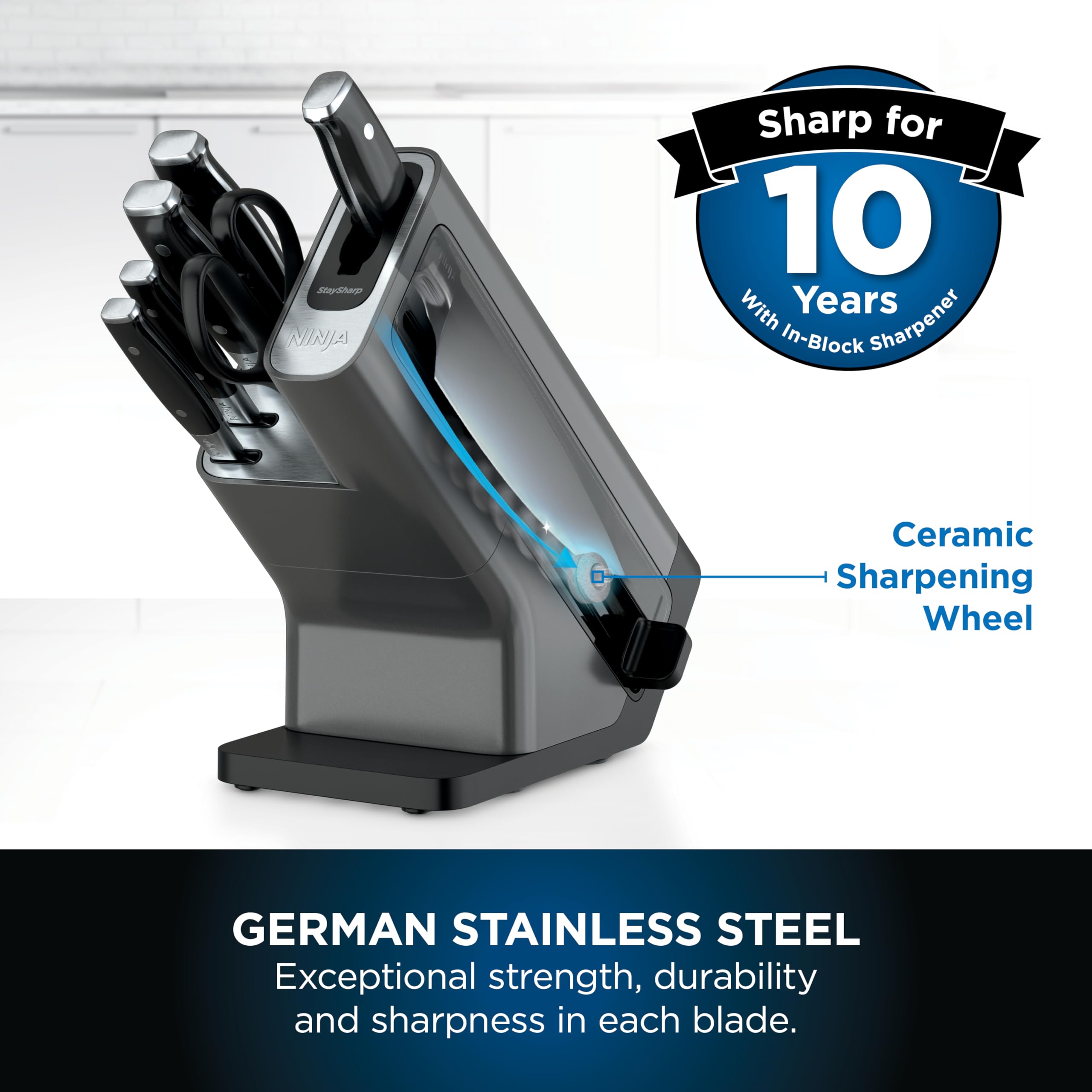 ninja foodi staysharp knife block with integrated sharpener; 5 knives and scissors (1 pair), sharp 6 piece knife set ninja foodi staysharp knife block with integrated sharpener; 5 knives and scissors (1 pair), sharp 6 piece knife set