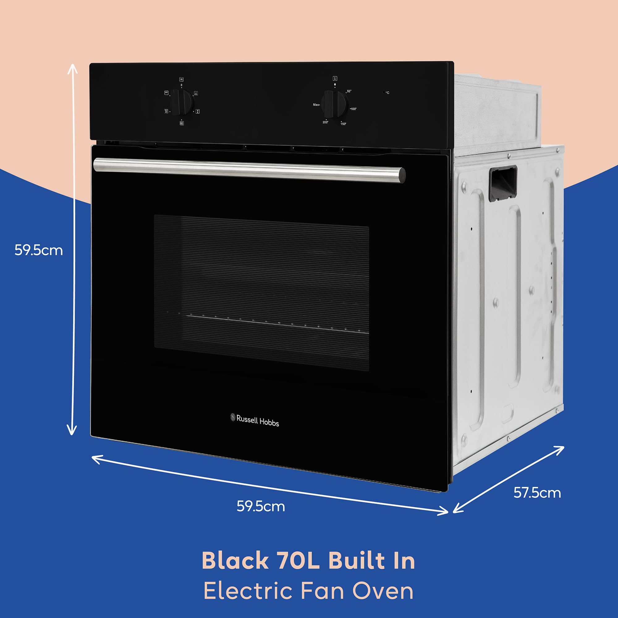 russell hobbs 70l, 60cm wide, single electric built in fan oven and grill in black, 5 oven functions russell hobbs 70l, 60cm wide, single electric built in fan oven and grill in black, 5 oven functions