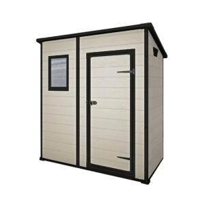 keter manor outdoor pent single door garden storage shed 6 x 4ft beige brown wood effect