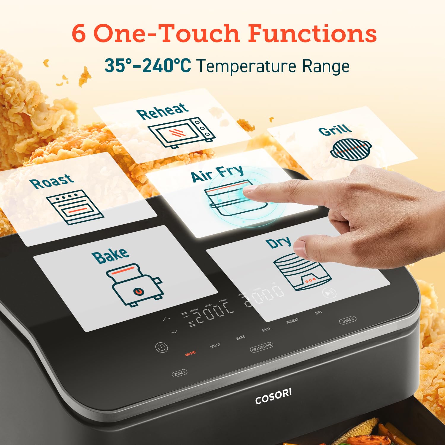 cosori dual air fryer twinfry, 10l flexible capacity, single & double zone convertible, 4 fast heaters cosori dual air fryer twinfry, 10l flexible capacity, single & double zone convertible, 4 fast heaters