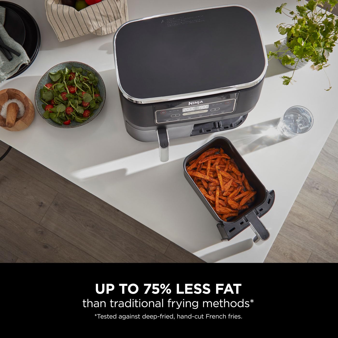 ninja foodi dual zone digital air fryer, 2 drawers, 7.6l, 6 in 1, uses no oil, air fry, max crisp, roast ninja foodi dual zone digital air fryer, 2 drawers, 7.6l, 6 in 1, uses no oil, air fry, max crisp, roast