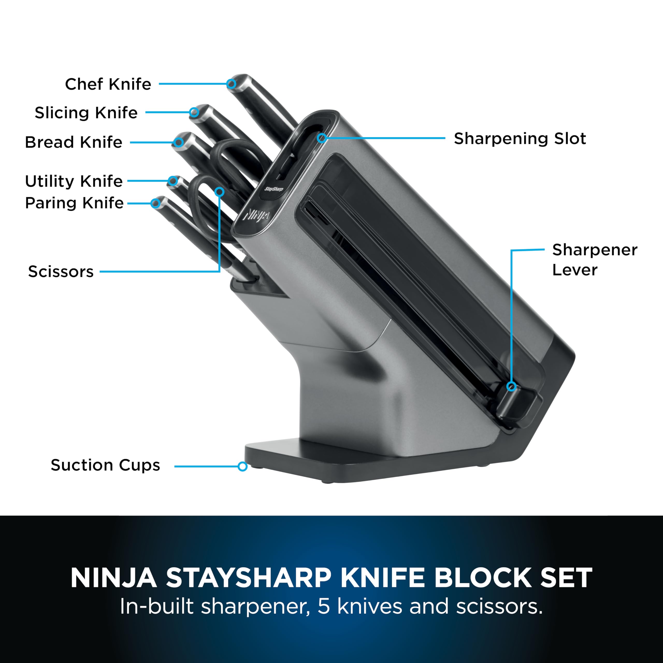 ninja foodi staysharp knife block with integrated sharpener; 5 knives and scissors (1 pair), sharp 6 piece knife set ninja foodi staysharp knife block with integrated sharpener; 5 knives and scissors (1 pair), sharp 6 piece knife set