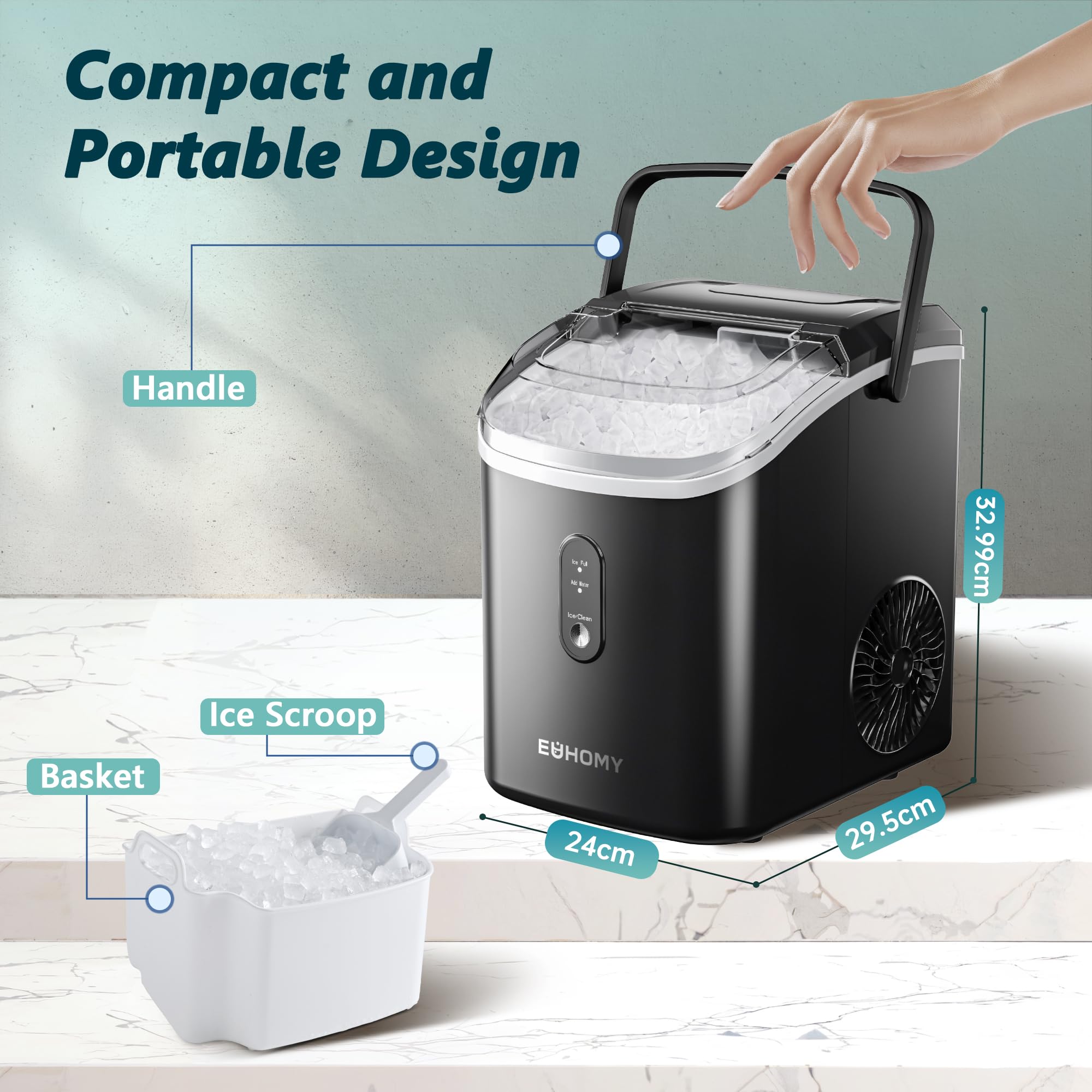 euhomy nugget ice maker, chewable pellet ice machine with handle, ready in 6 mins, 15.5kg/24h euhomy nugget ice maker, chewable pellet ice machine with handle, ready in 6 mins, 15.5kg/24h