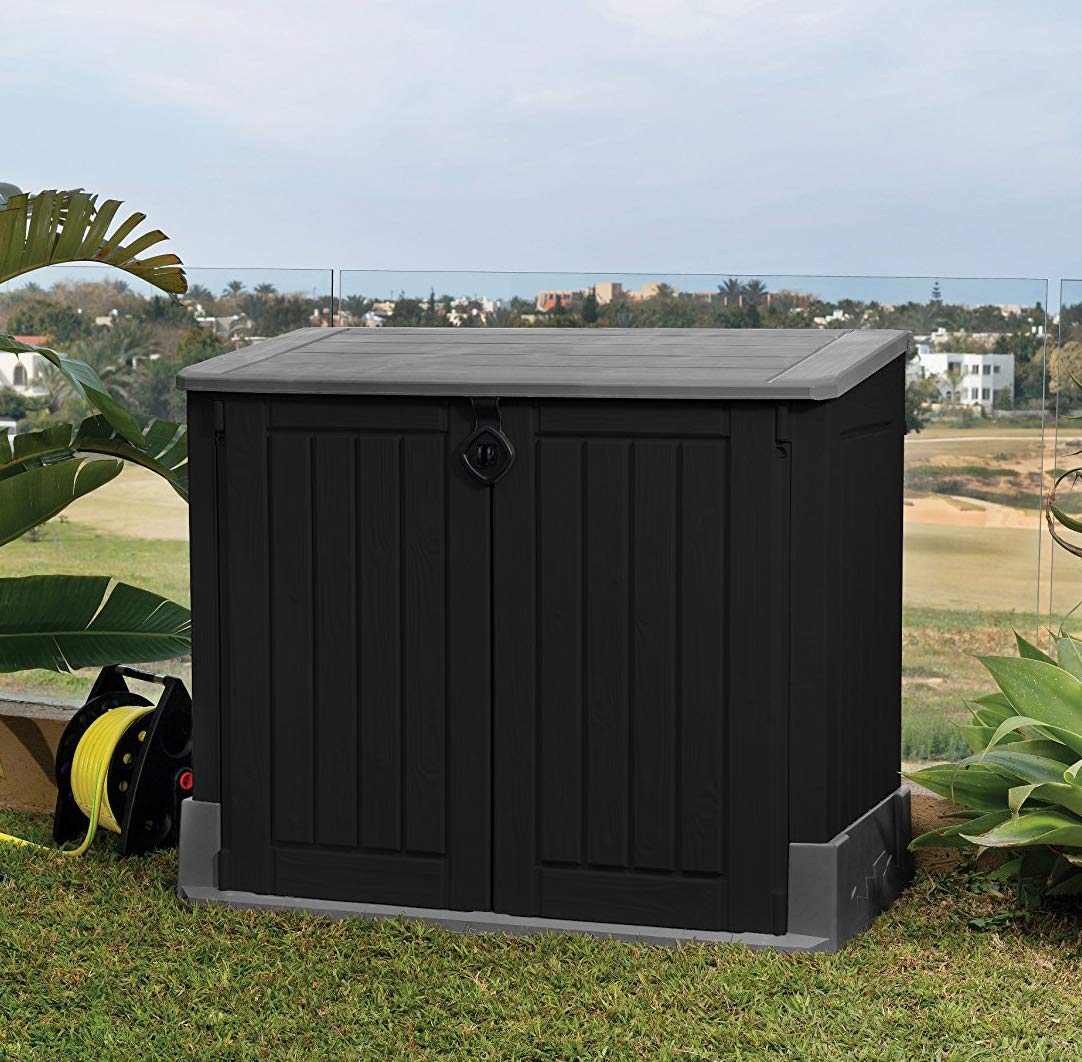 keter store it out midi outdoor garden storage shed, black and grey, 130 x 74 x 110 cm keter store it out midi outdoor garden storage shed, black and grey, 130 x 74 x 110 cm