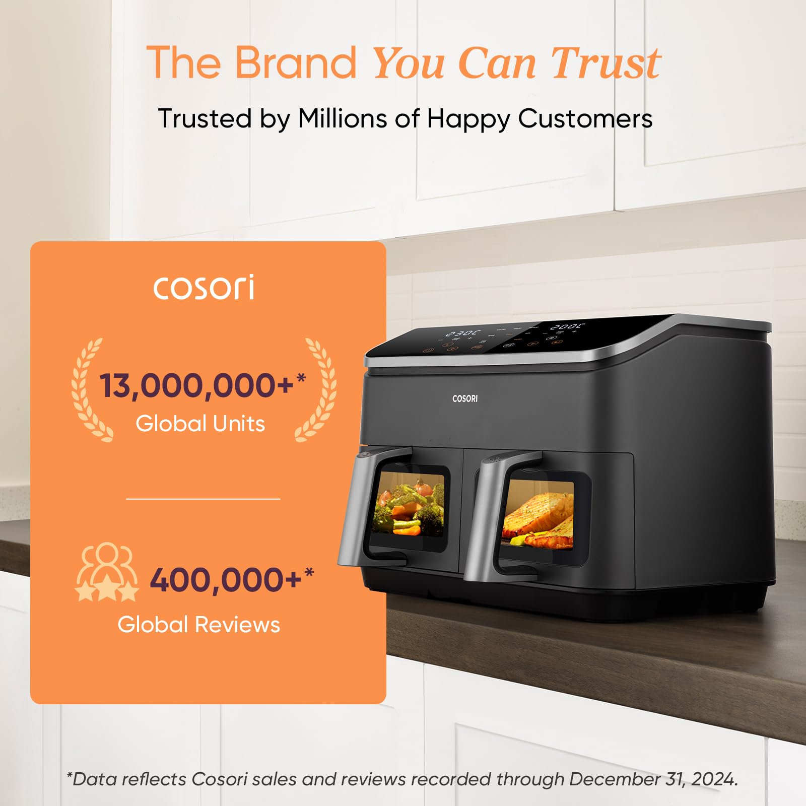 cosori dual air fryer, 8.5l family size, 8 in 1, air fry, roast, bake, reheat, dehydrate, grill cosori dual air fryer, 8.5l family size, 8 in 1, air fry, roast, bake, reheat, dehydrate, grill