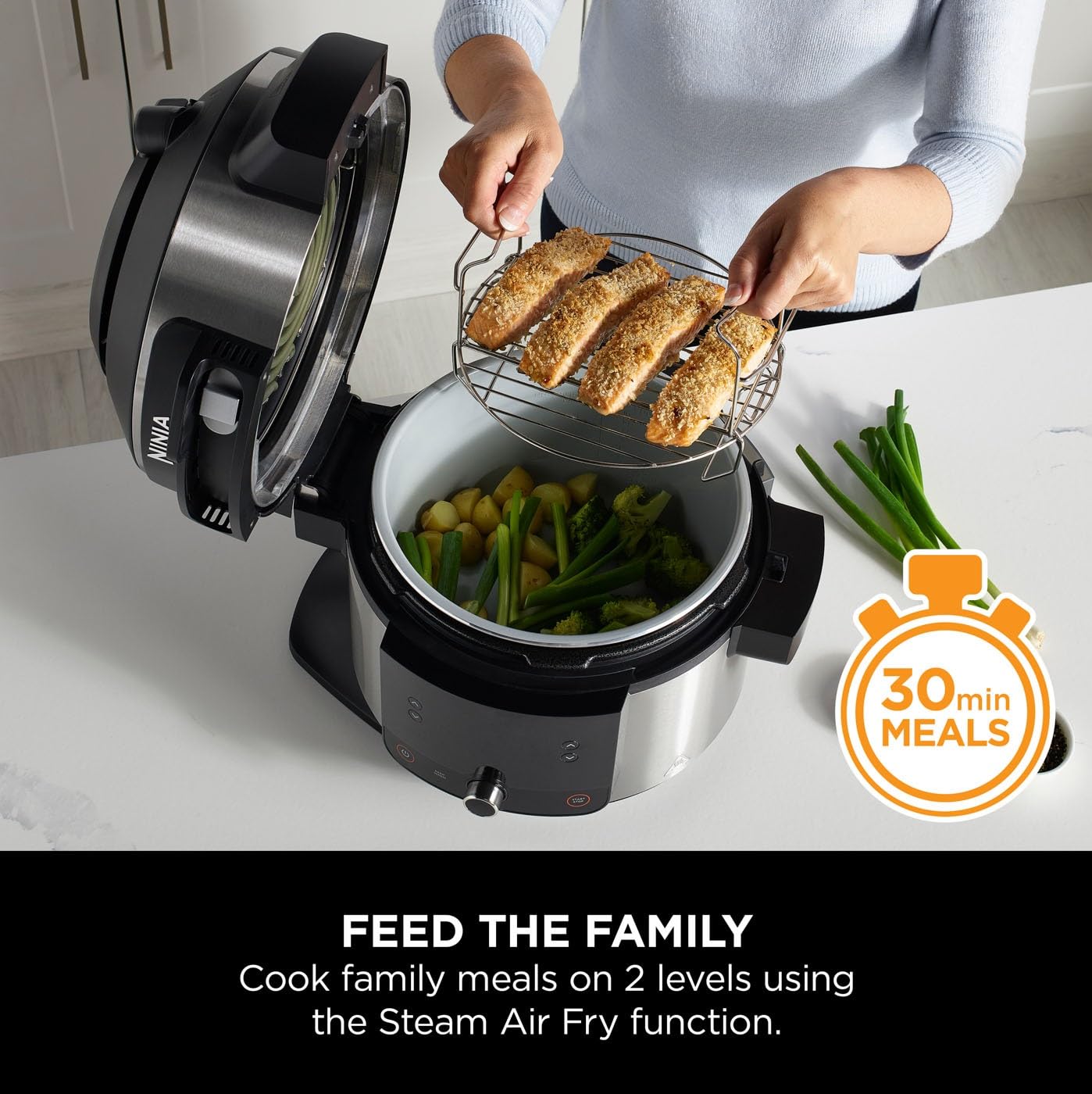 ninja foodi 11 in 1 smartlid multi cooker, 6l, electric pressure cooker & air fryer, layer mains & sides with reversible rack ninja foodi 11 in 1 smartlid multi cooker, 6l, electric pressure cooker & air fryer, layer mains & sides with reversible rack