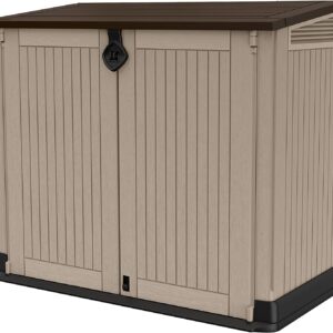 keter store it out midi outdoor garden storage shed, beige and brown, 130 x 74 x 110 cm