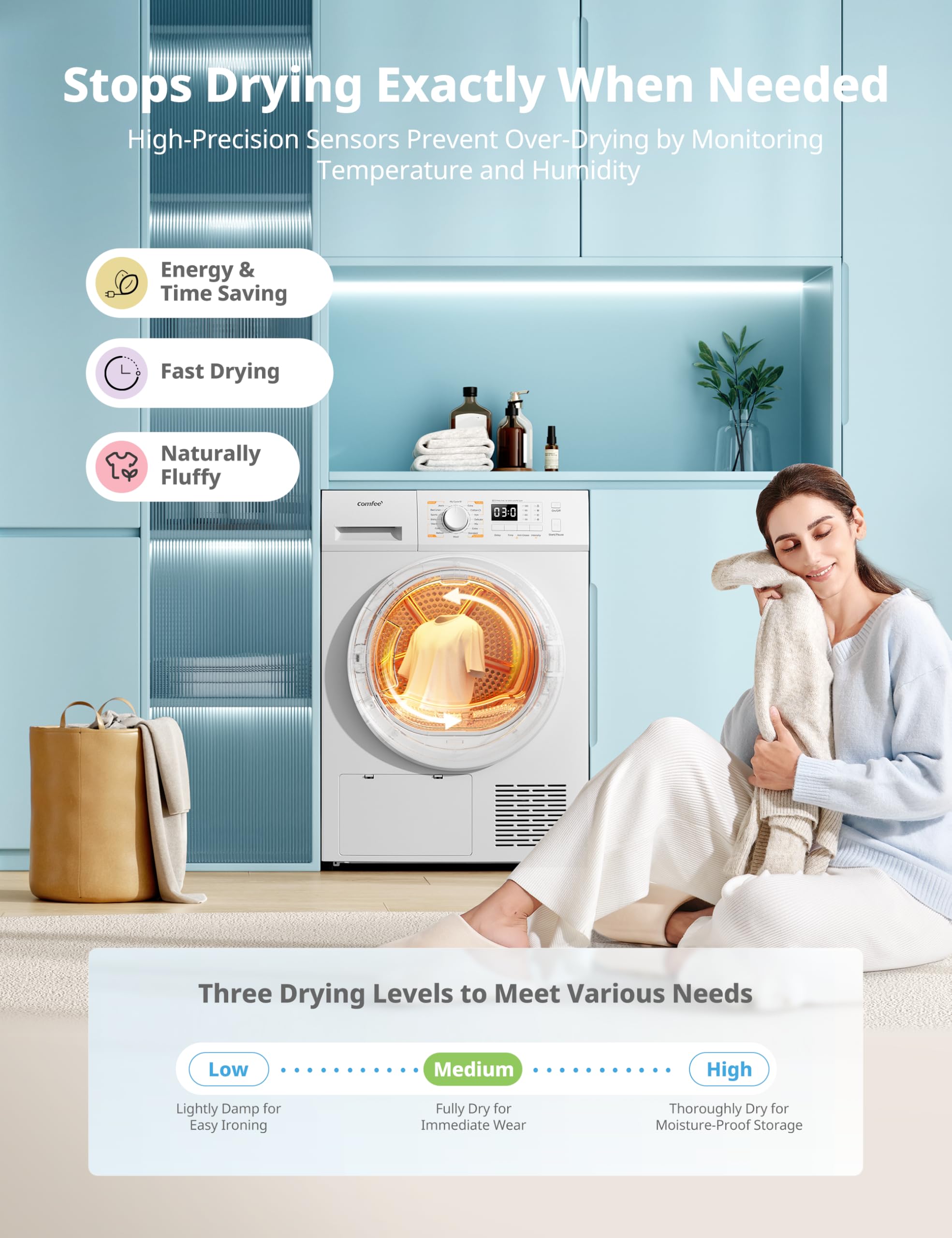 comfee' freestanding heat pump tumble dryer,8kg front load, a+ class, 16 programmes comfee' freestanding heat pump tumble dryer,8kg front load, a+ class, 16 programmes