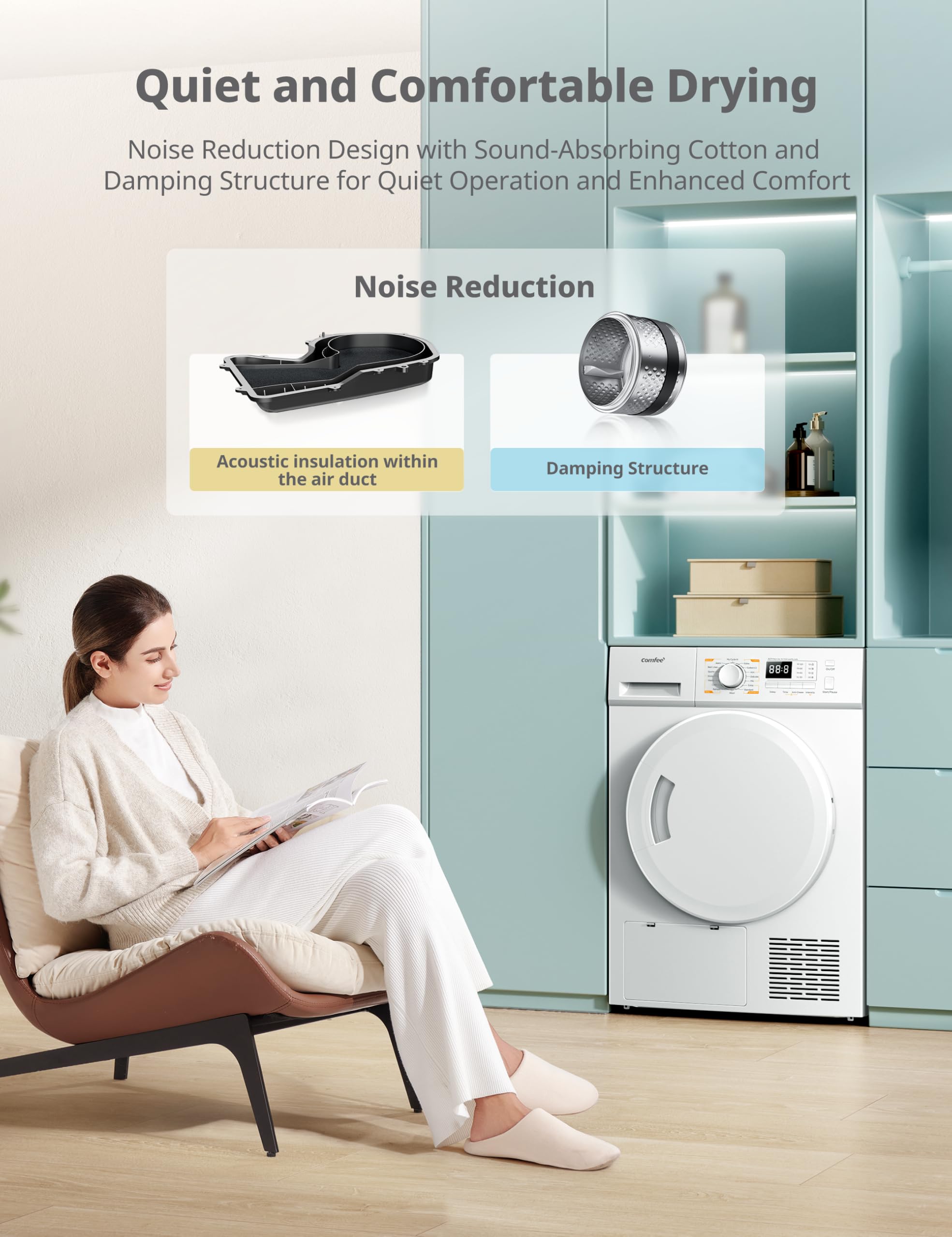 comfee' freestanding heat pump tumble dryer,8kg front load, a+ class, 16 programmes comfee' freestanding heat pump tumble dryer,8kg front load, a+ class, 16 programmes