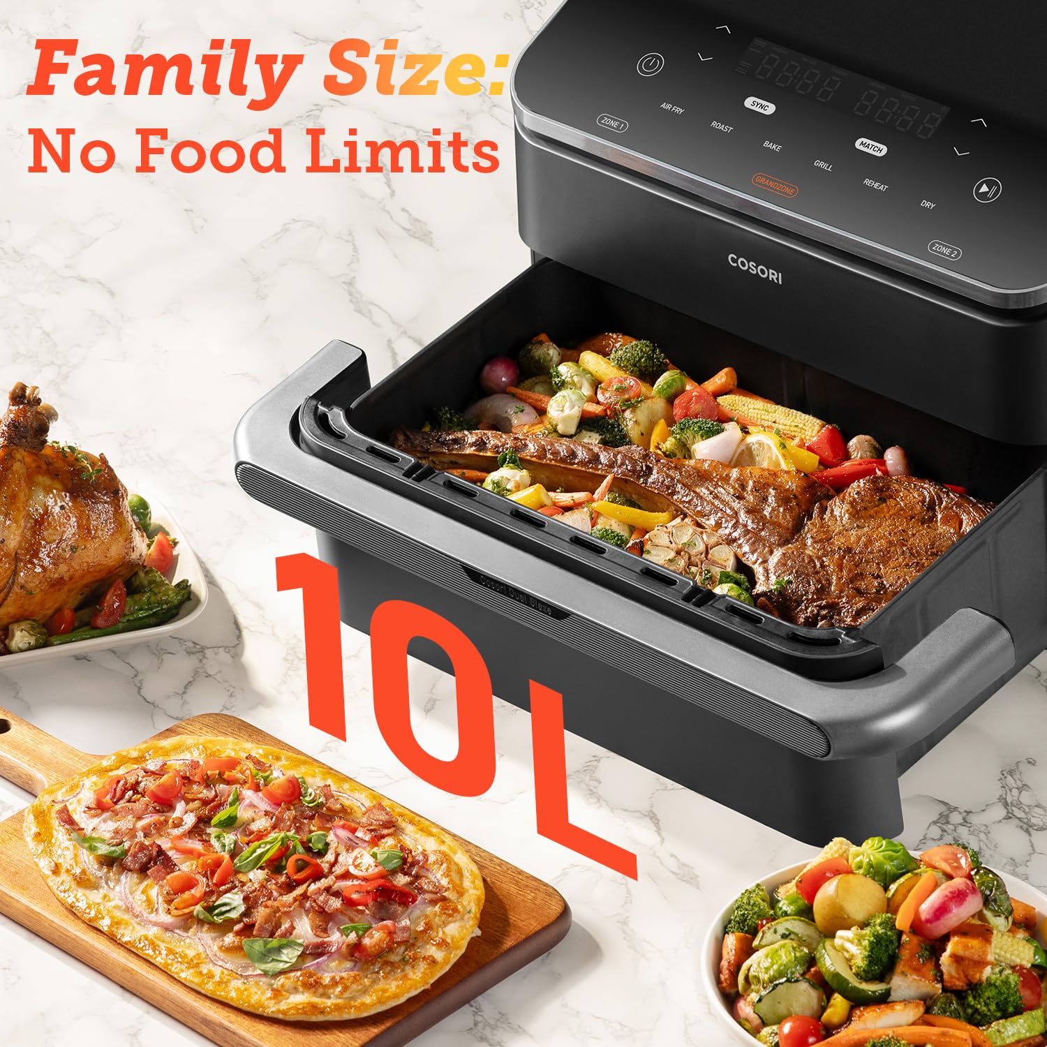 cosori dual air fryer twinfry, 10l flexible capacity, single & double zone convertible, 4 fast heaters cosori dual air fryer twinfry, 10l flexible capacity, single & double zone convertible, 4 fast heaters