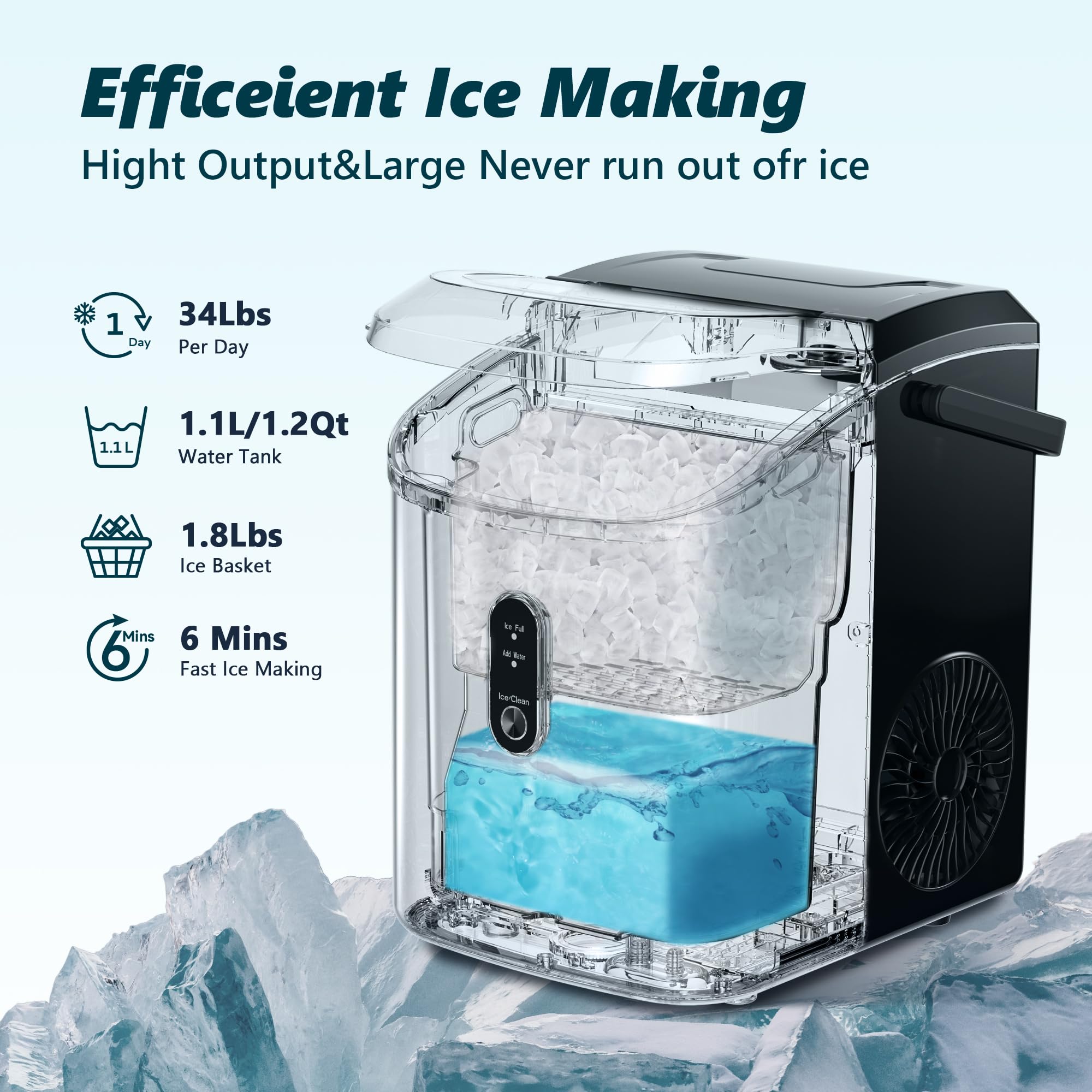 euhomy nugget ice maker, chewable pellet ice machine with handle, ready in 6 mins, 15.5kg/24h euhomy nugget ice maker, chewable pellet ice machine with handle, ready in 6 mins, 15.5kg/24h