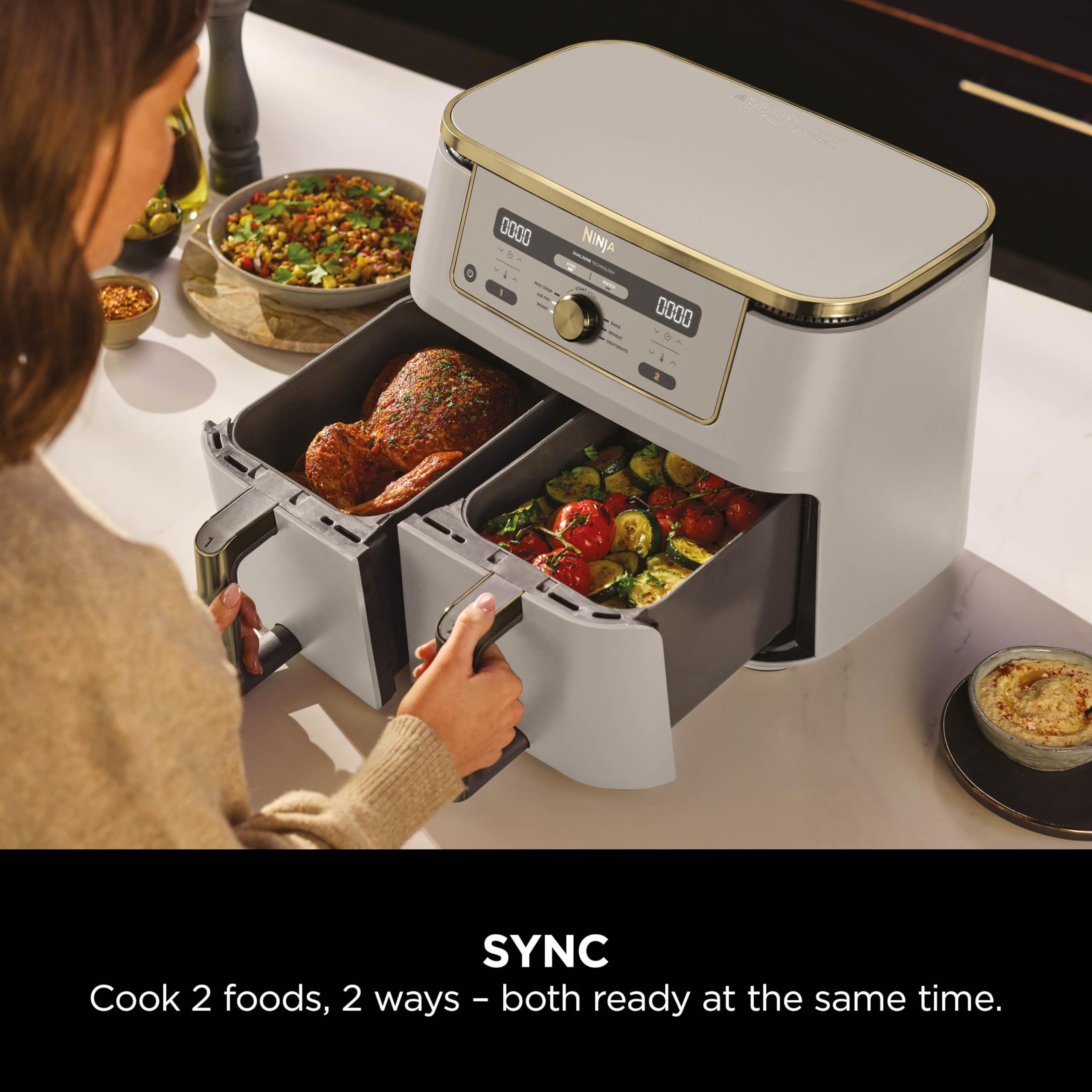 ninja max dual zone digital air fryer, 2 drawers, 9.5l, 6 in 1, uses no oil, air fry, max crisp ninja max dual zone digital air fryer, 2 drawers, 9.5l, 6 in 1, uses no oil, air fry, max crisp