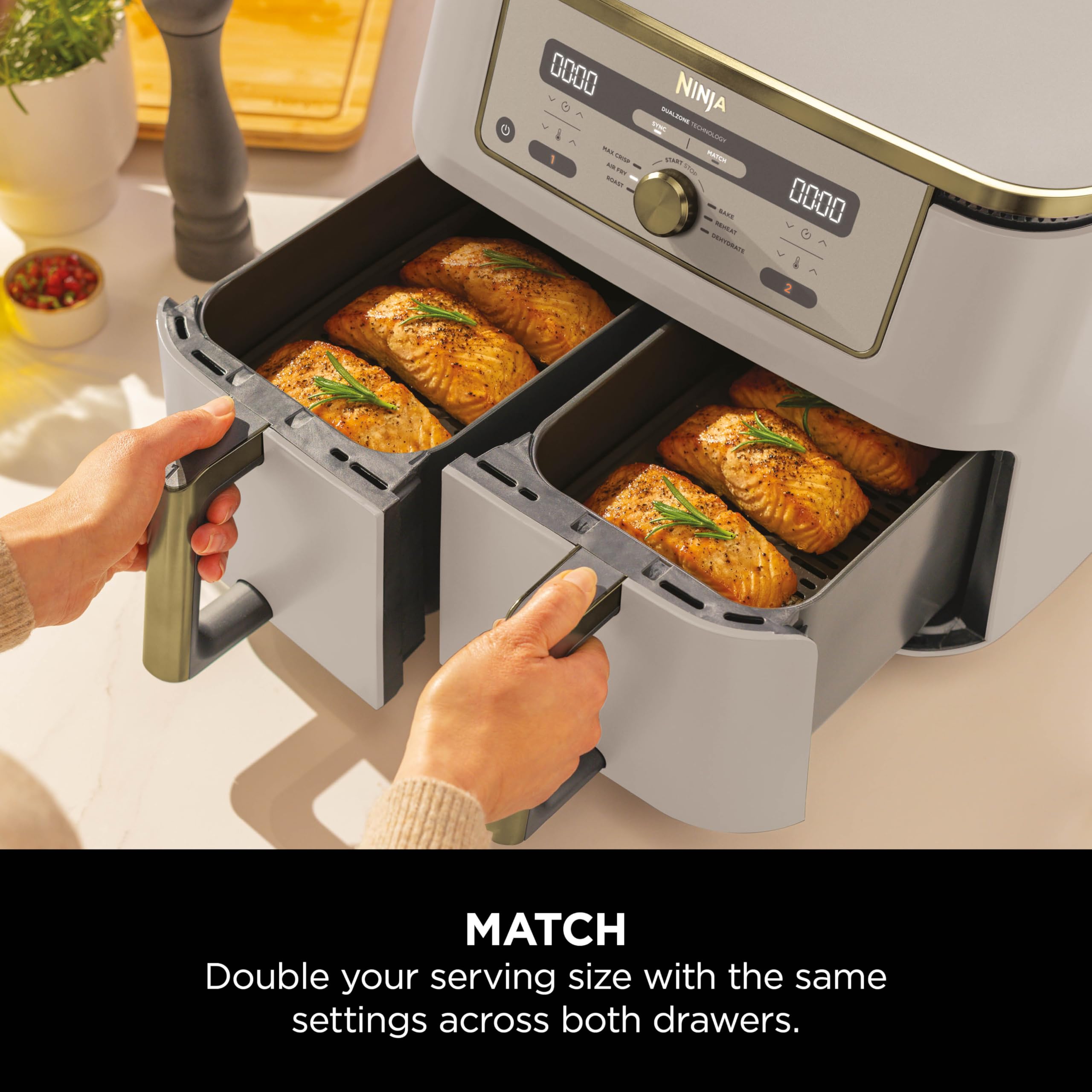 ninja max dual zone digital air fryer, 2 drawers, 9.5l, 6 in 1, uses no oil, air fry, max crisp ninja max dual zone digital air fryer, 2 drawers, 9.5l, 6 in 1, uses no oil, air fry, max crisp