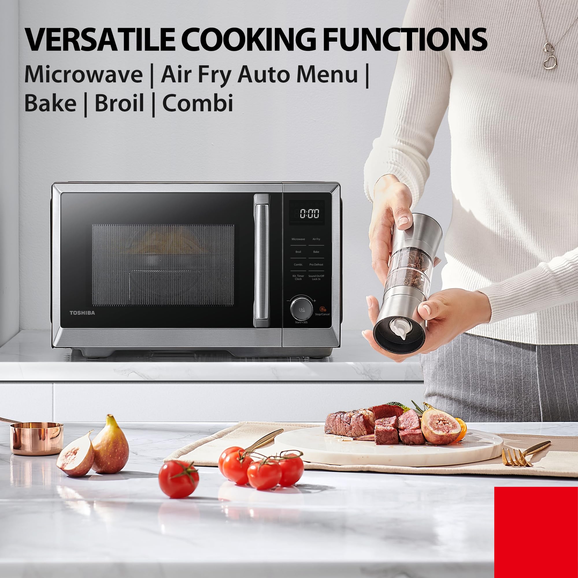 toshiba air fry auto menu combo 5 in 1 26l countertop microwave oven, broil, bake, combi toshiba air fry auto menu combo 5 in 1 26l countertop microwave oven, broil, bake, combi