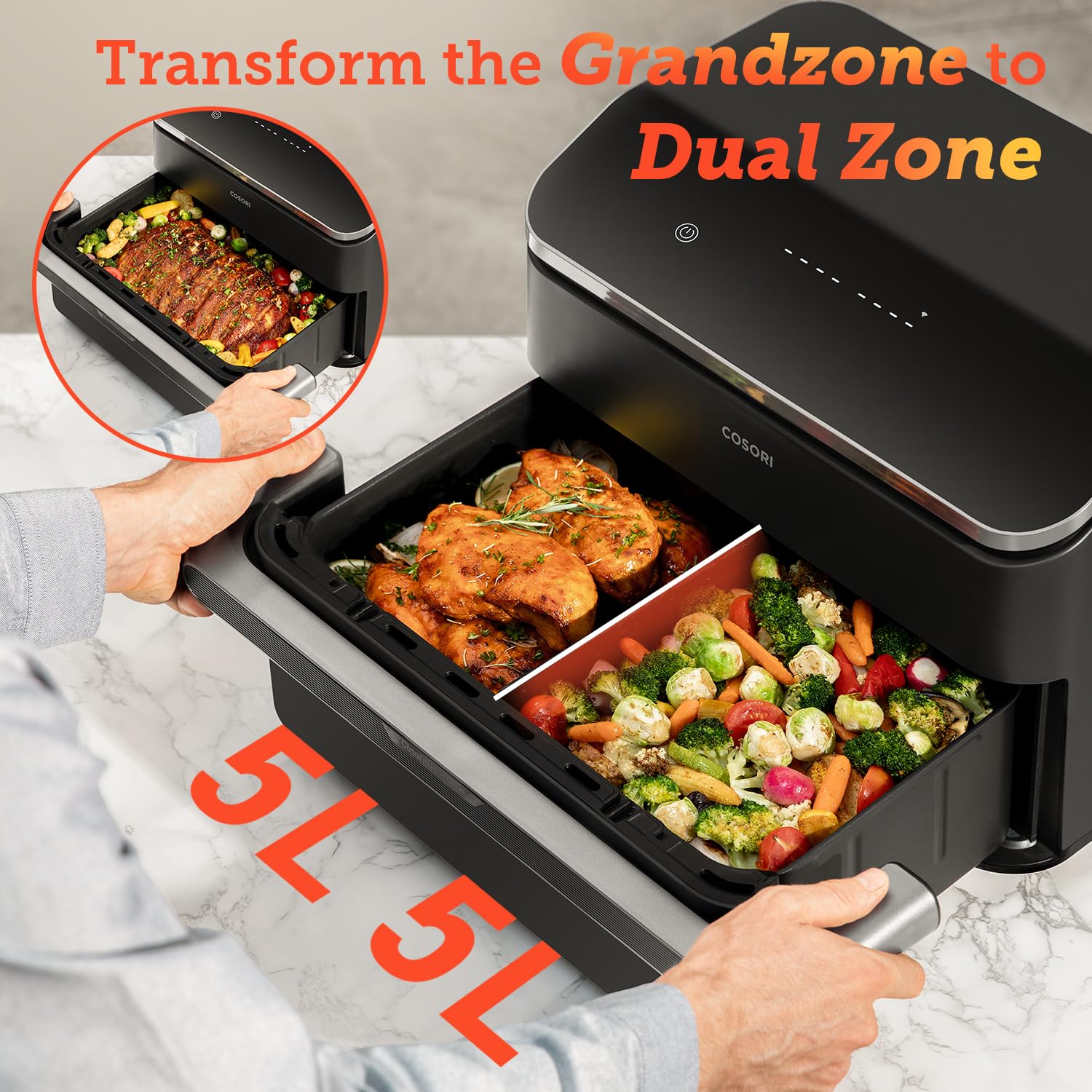 cosori dual air fryer twinfry, 10l flexible capacity, single & double zone convertible, 4 fast heaters cosori dual air fryer twinfry, 10l flexible capacity, single & double zone convertible, 4 fast heaters