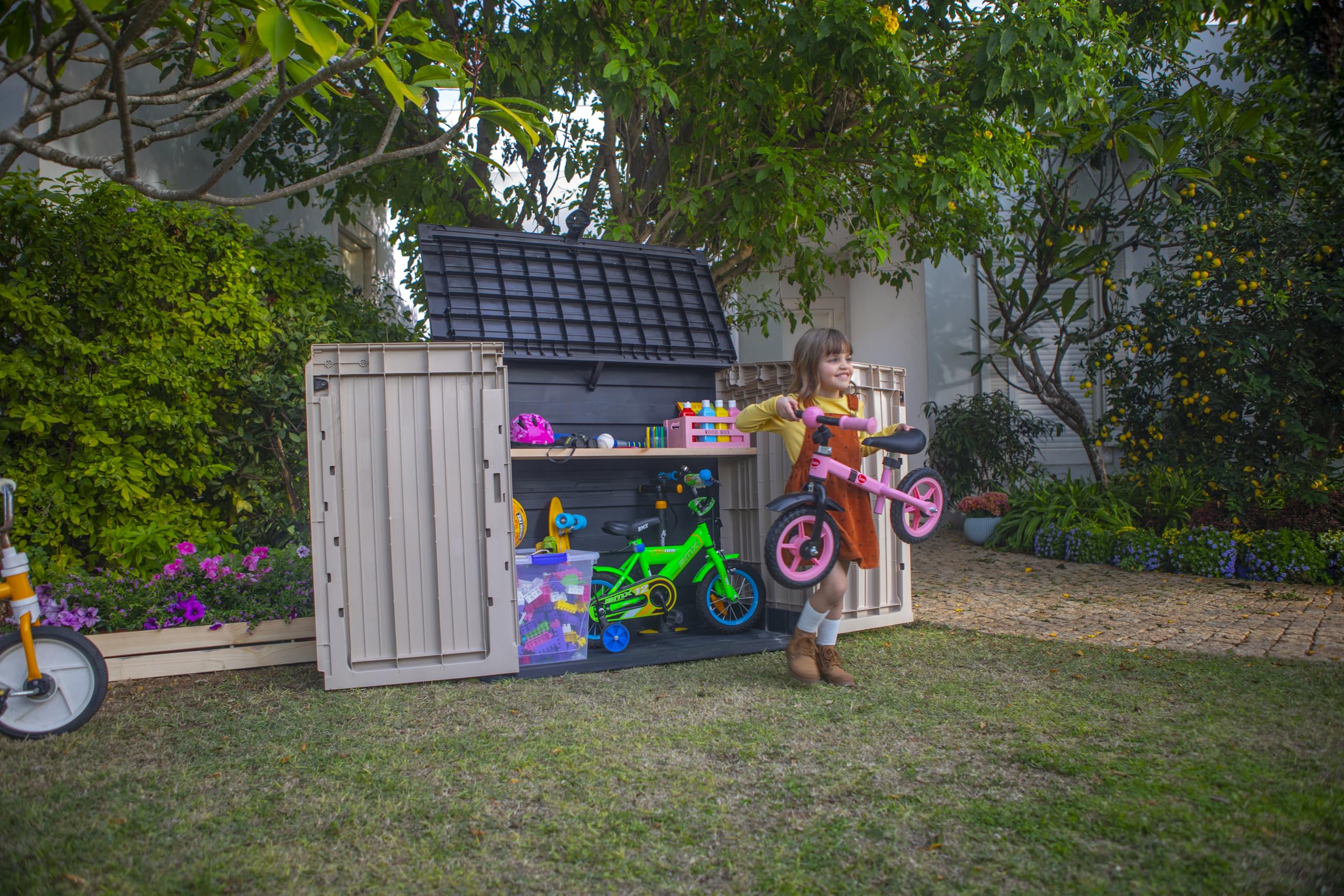 keter store it out midi outdoor garden storage shed, beige and brown, 130 x 74 x 110 cm keter store it out midi outdoor garden storage shed, beige and brown, 130 x 74 x 110 cm