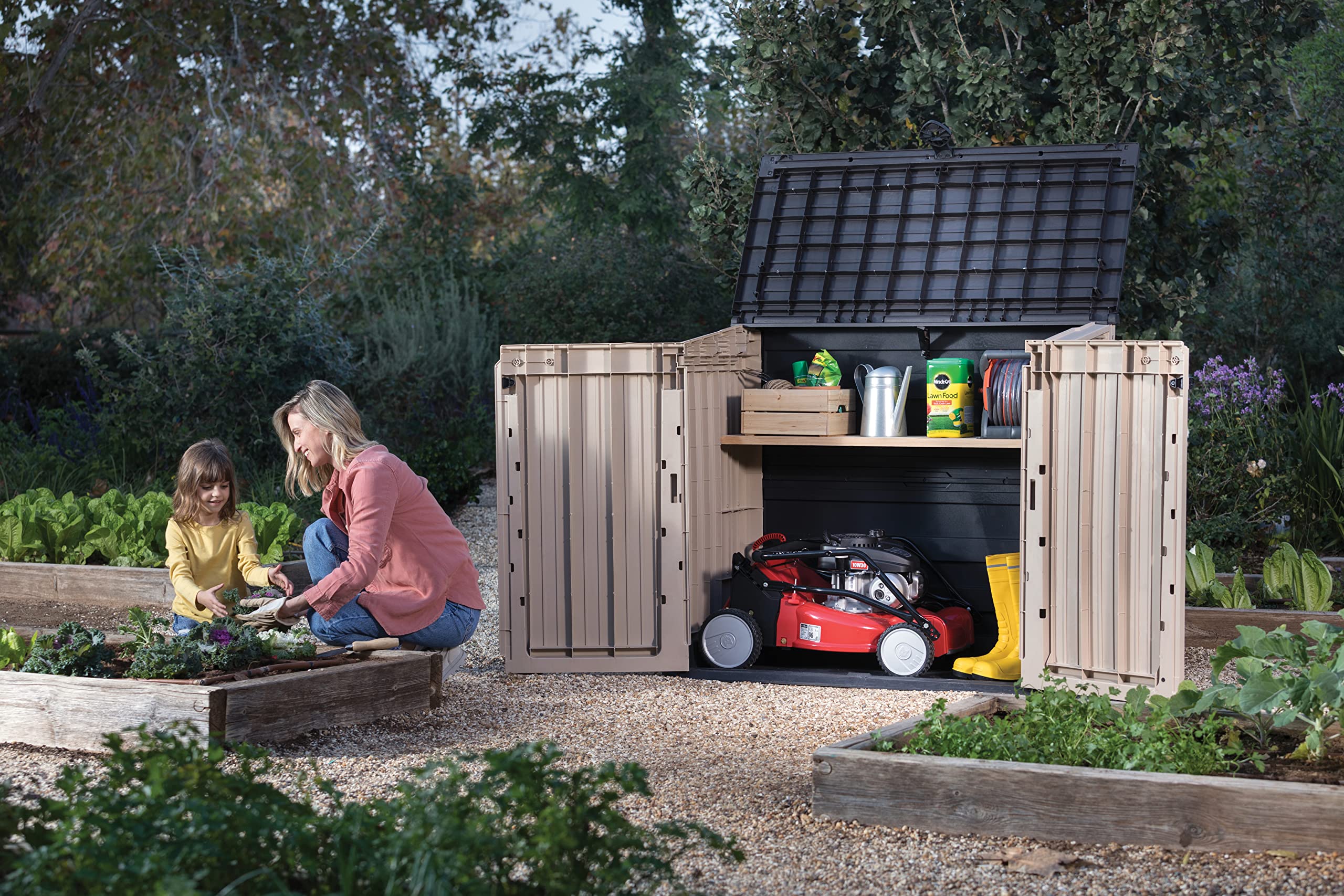 keter store it out midi outdoor garden storage shed, beige and brown, 130 x 74 x 110 cm keter store it out midi outdoor garden storage shed, beige and brown, 130 x 74 x 110 cm