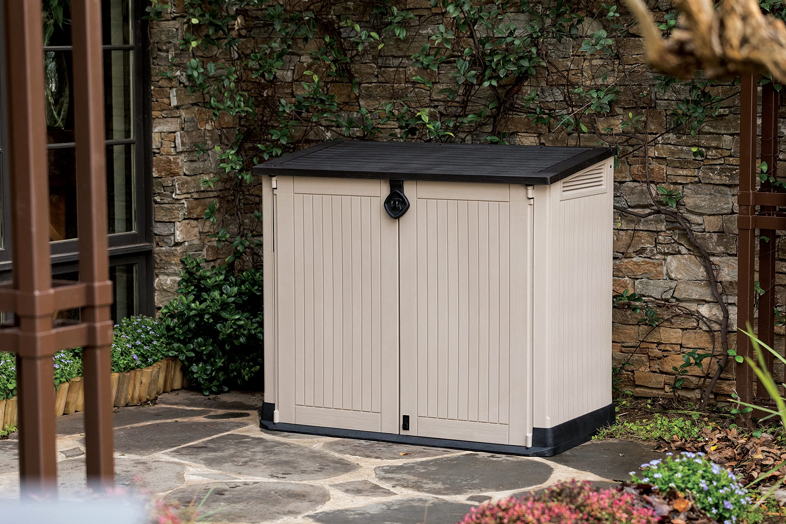 keter store it out midi outdoor garden storage shed, beige and brown, 130 x 74 x 110 cm keter store it out midi outdoor garden storage shed, beige and brown, 130 x 74 x 110 cm