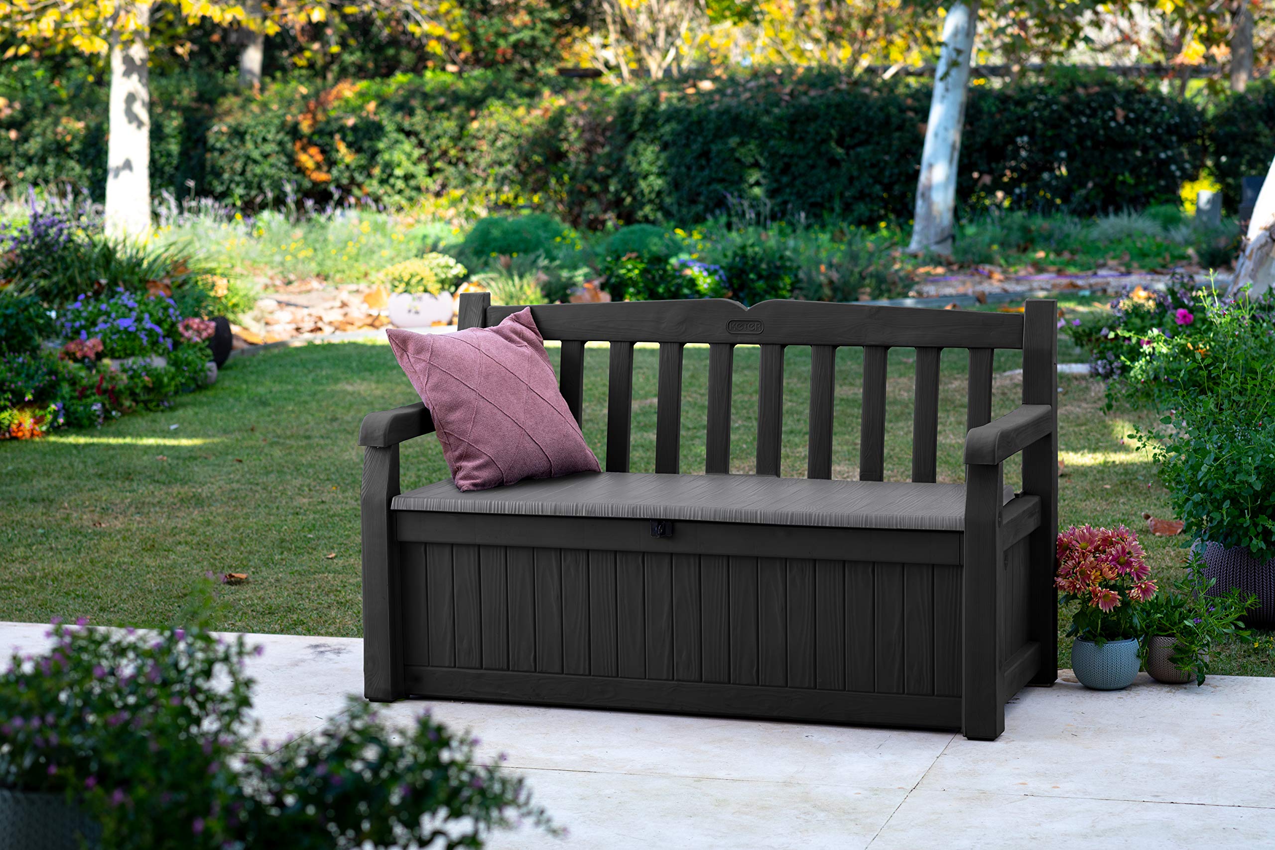 keter eden bench 265l outdoor 60% recycled garden furniture storage box graphite & light grey keter eden bench 265l outdoor 60% recycled garden furniture storage box graphite & light grey