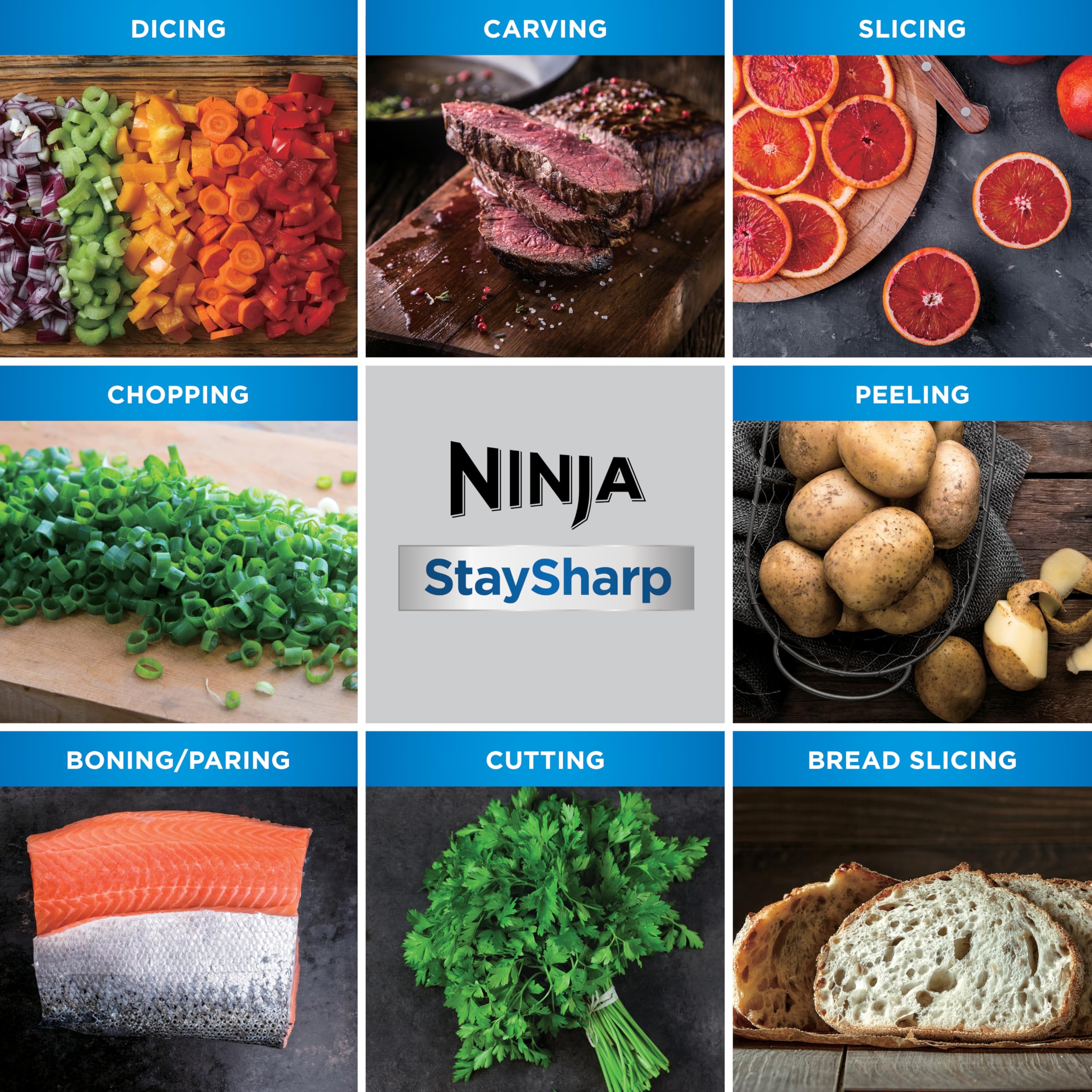 ninja foodi staysharp knife block with integrated sharpener, 5 piece knife set includes chef ninja foodi staysharp knife block with integrated sharpener, 5 piece knife set includes chef